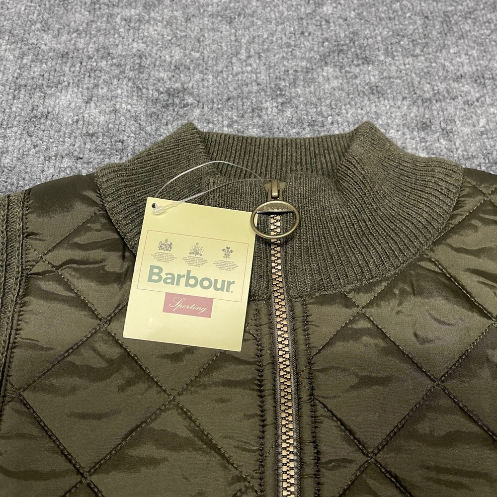 NEW Barbour Jacket Women Size 18 Olive Green Sporting Wool Knit Quilted Full Zip - Picture 3 of 13